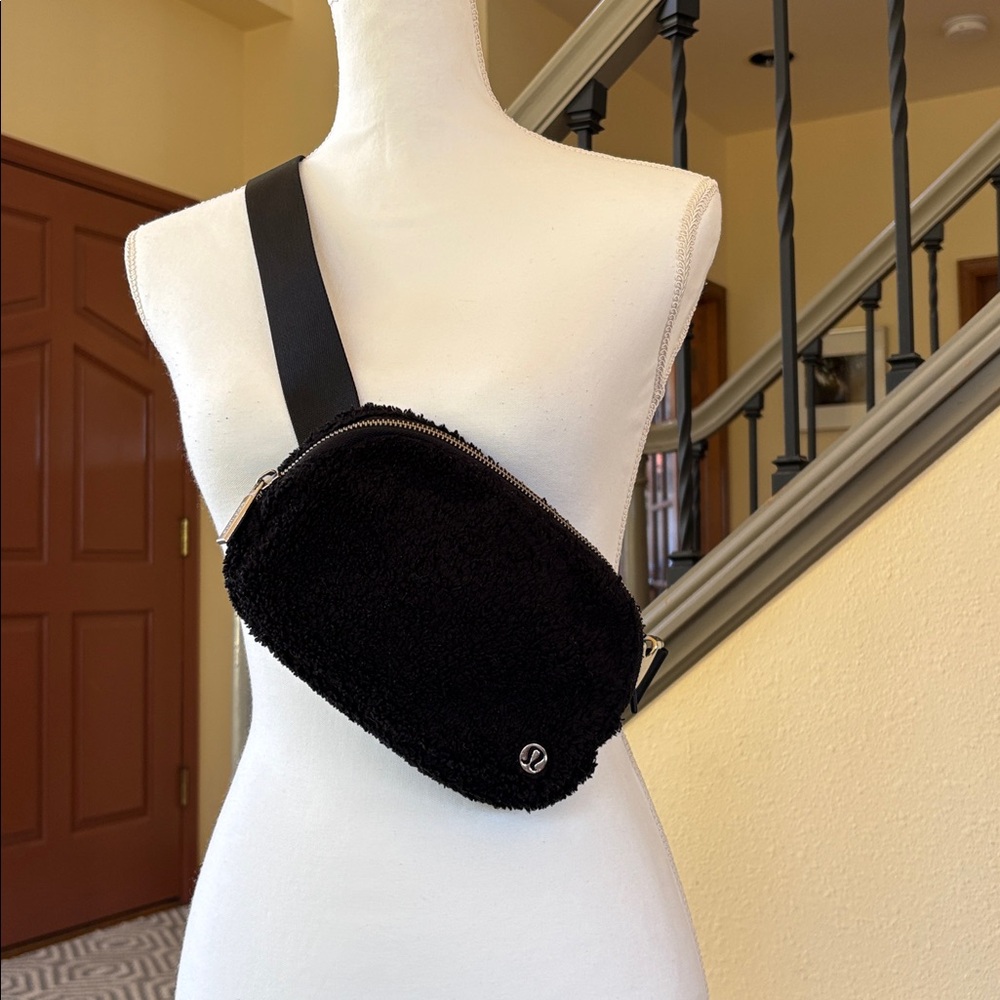 Lululemon 1L Everywhere Black Fleece Belt Bag with Silver Hardware + Tote